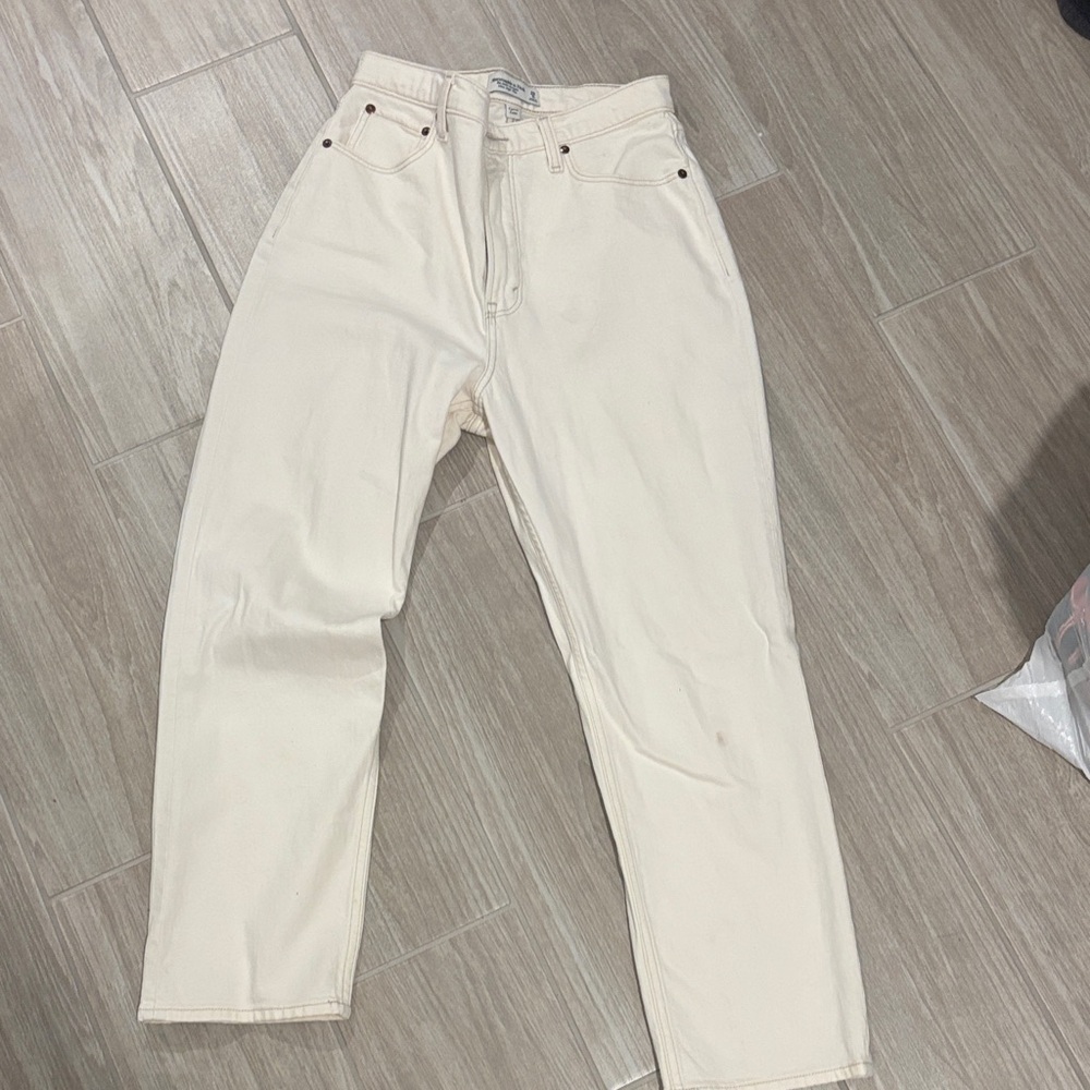 Abercrombie & Fitch Cream Straight Leg Jeans
